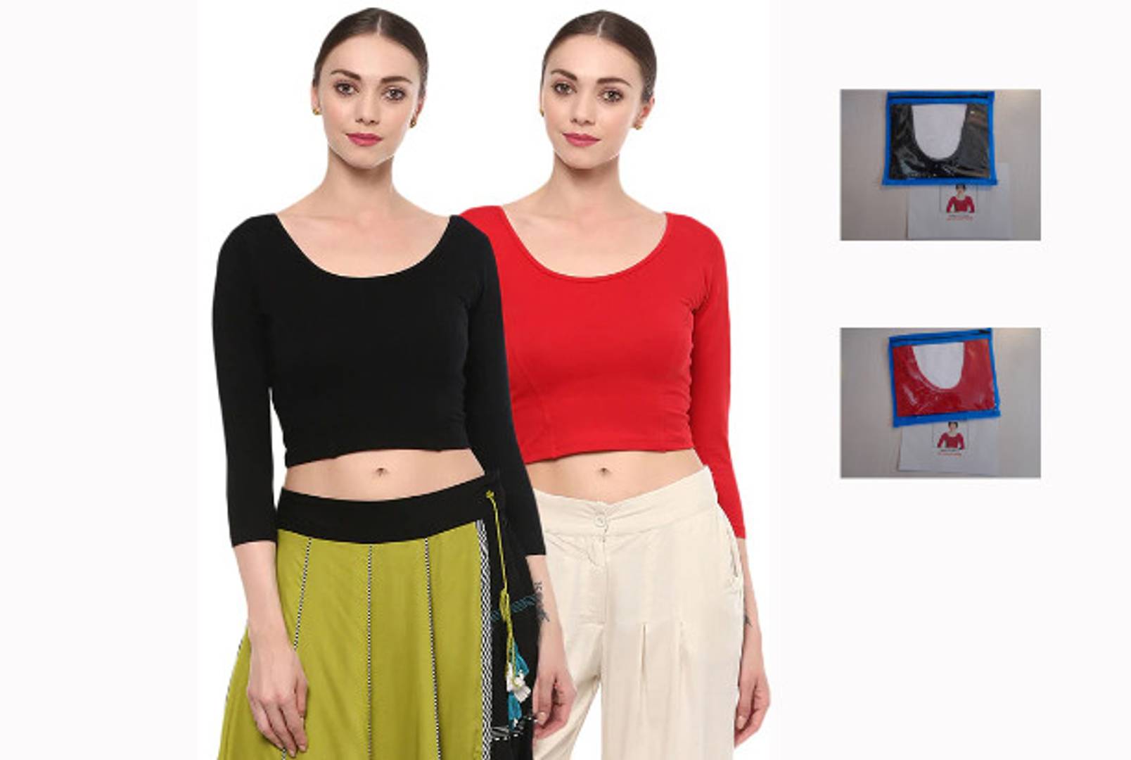 Multicoloured Cotton Spandex Blouse Combo of 2