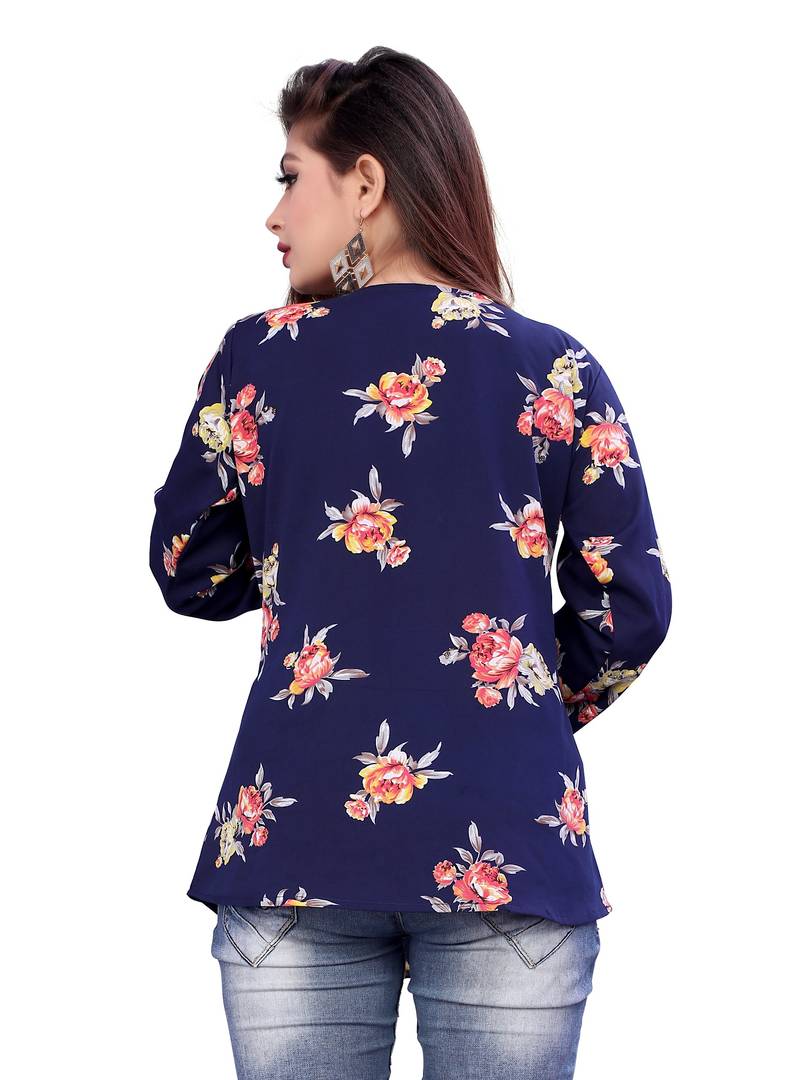 Women Blue Crepe Printed Blouse Top