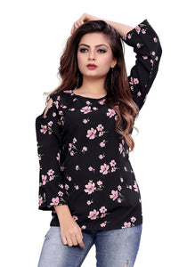 Women Black Crepe Printed Blouse Top