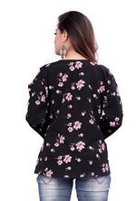 Load image into Gallery viewer, Women Black Crepe Printed Blouse Top