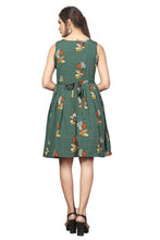 Load image into Gallery viewer, Green Floral Printed Fit and Flare Dress