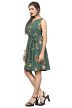 Load image into Gallery viewer, Green Floral Printed Fit and Flare Dress