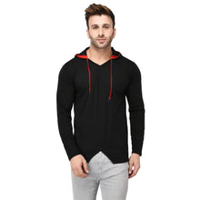 Load image into Gallery viewer, Men&#39;s Black Cotton Blend Solid Hooded Tees