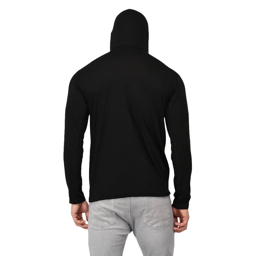 Men's Black Cotton Blend Solid Hooded Tees