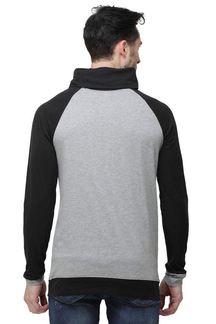 Men's Grey Cotton Blend Self Pattern High Neck Tees - SVB Ventures 