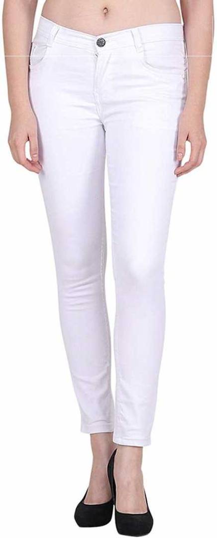 Women's White Denim Solid Jeans