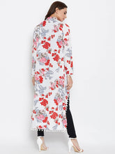 Load image into Gallery viewer, Flower Printed Pom Pom Lace Shrug