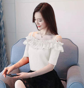 Women White Rayon Crepe Off Shoulder Top