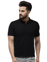 Load image into Gallery viewer, Men&#39;s Black Cotton Blend Solid Polos T-Shirt