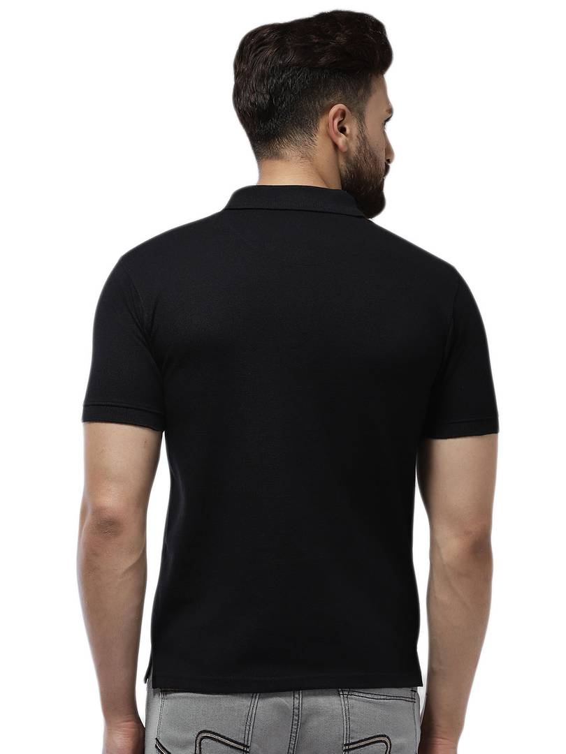 Men's Black Cotton Blend Solid Polos T-Shirt