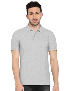 Men's Grey Cotton Blend Solid Polos T-Shirt