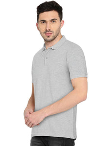 Men's Grey Cotton Blend Solid Polos T-Shirt