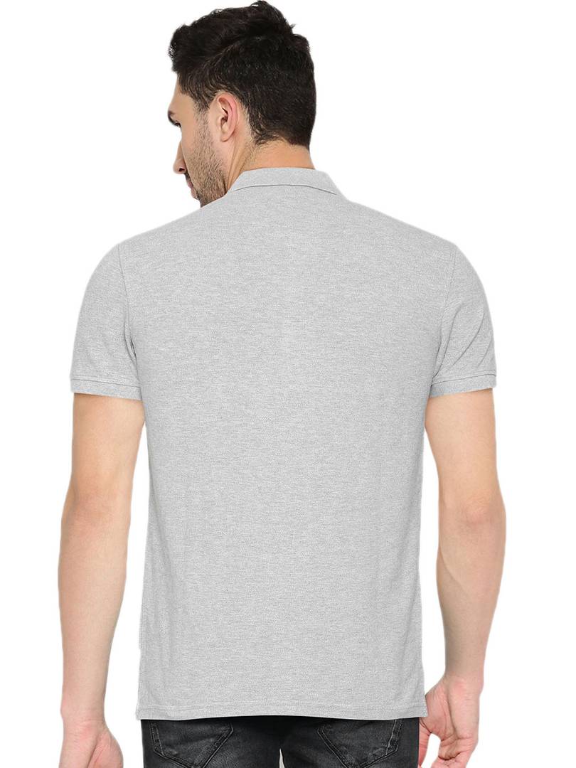 Men's Grey Cotton Blend Solid Polos T-Shirt