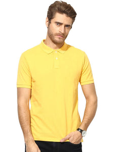 Men's Yellow Cotton Blend Solid Polos T-Shirt