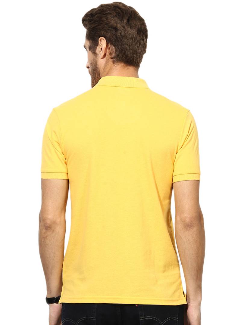 Men's Yellow Cotton Blend Solid Polos T-Shirt
