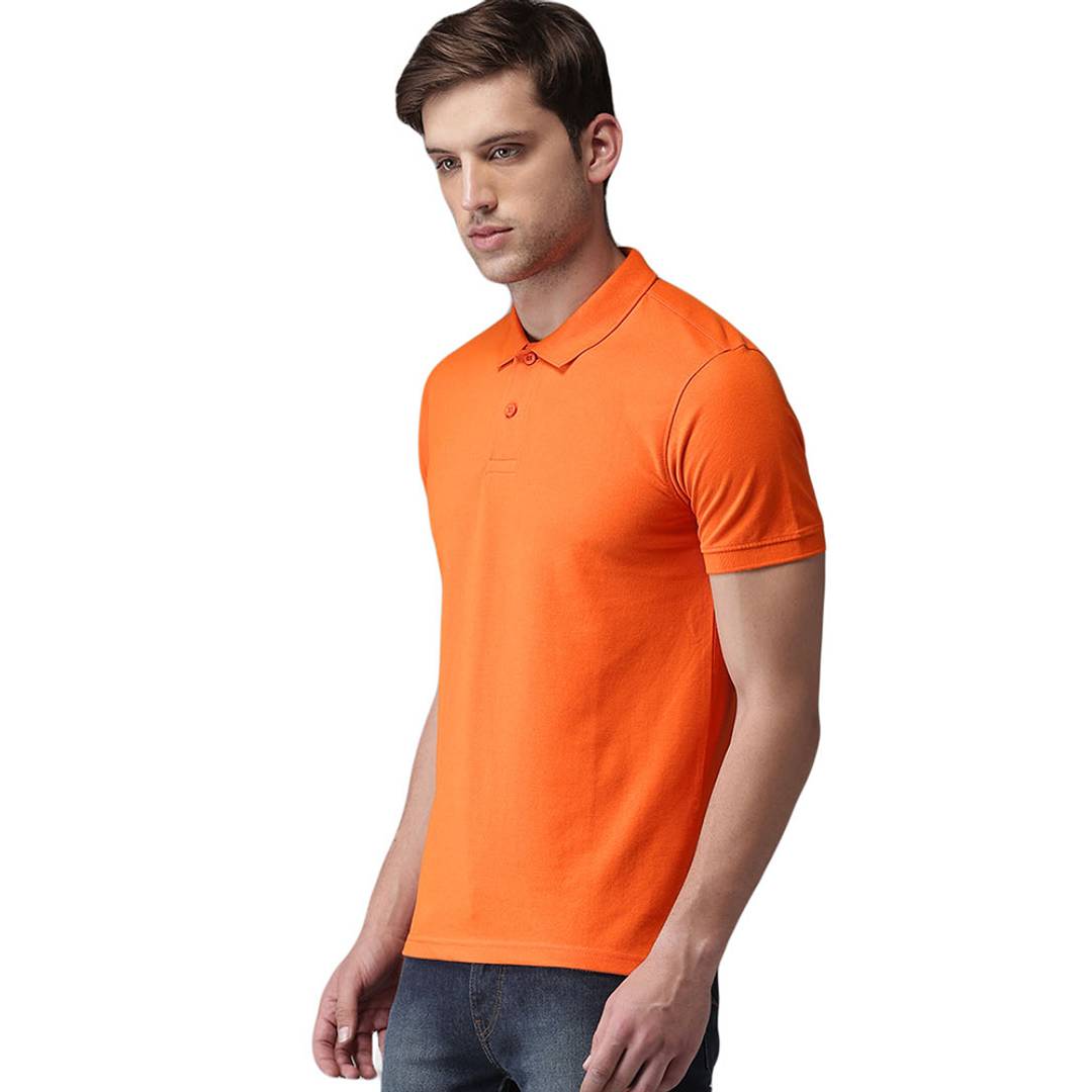 Men's Orange Cotton Blend Solid Polos T-Shirt