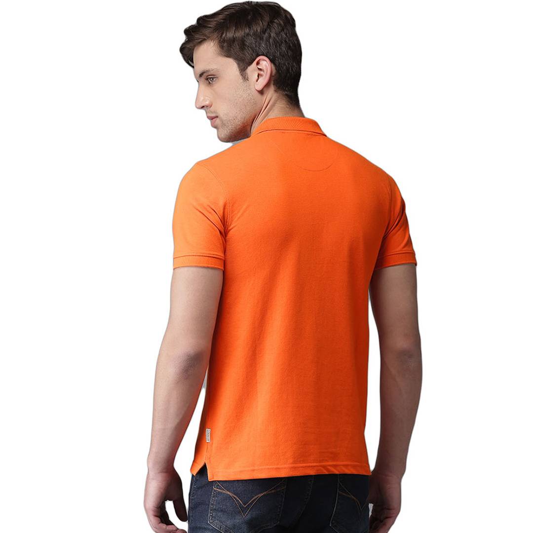 Men's Orange Cotton Blend Solid Polos T-Shirt