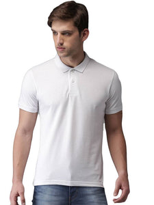 Men's White Cotton Blend Solid Polos T-Shirt