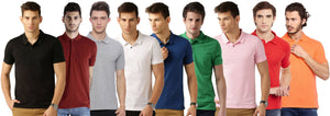 Men's Multicoloured Cotton Blend Solid Polos T-Shirt (Pack Of 9)