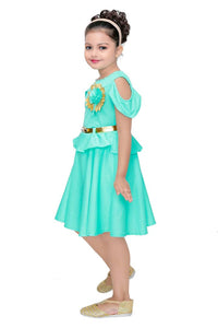 Kids Solid Turquoise Polyester Frocks