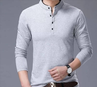 Men's Trendy Solid Cotton Mandarin Tees