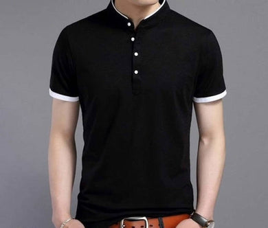 Men's Trendy Solid Cotton Mandarin Tees