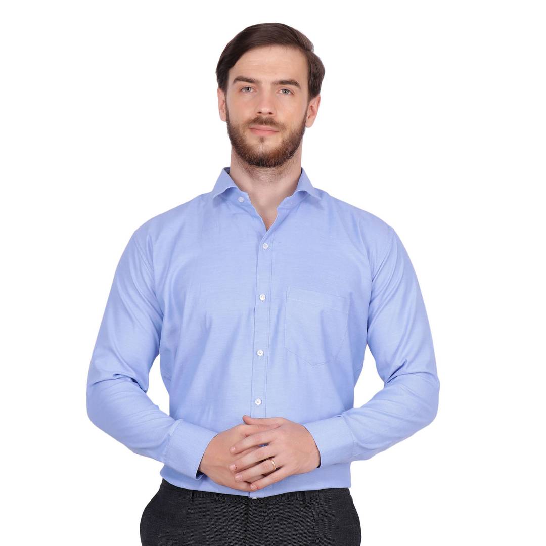 Men's Blue Cotton Long Sleeve Solid Regular Fit Formal Shirt