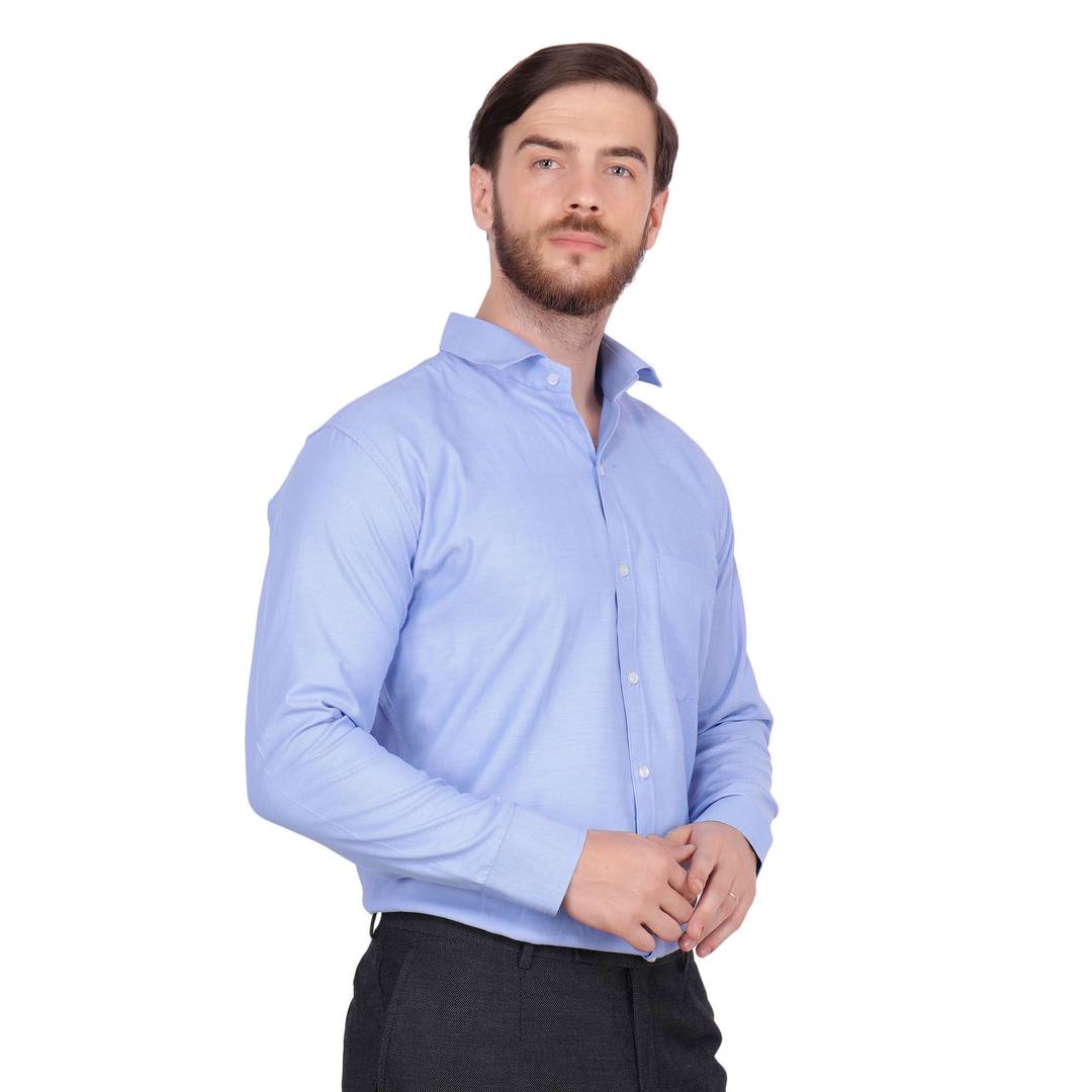 Men's Blue Cotton Long Sleeve Solid Regular Fit Formal Shirt
