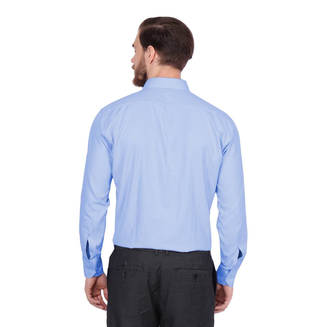 Men's Blue Cotton Long Sleeve Solid Regular Fit Formal Shirt