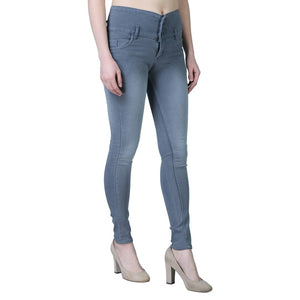 Women's Trendy Denim Lycra Grey Faded High Waist Jeans