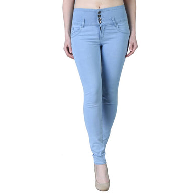 Women'S Trendy Denim Lycra Light Blue Solid High Waist Jeans