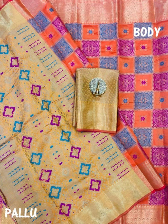 Beautiful Banarasi Silk Heavy Jacquard saree with contrast Blouse piece