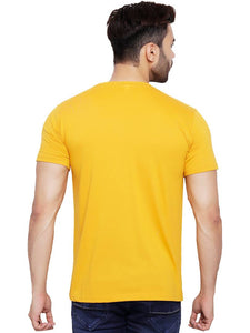 Men's Yellow Cotton Blend Printed Round Neck Tees