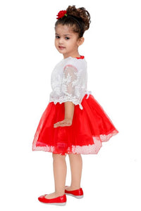 Mojua Girls Midi/Knee Length Party Dress  (Red, Cap Sleeve) - SVB Ventures 