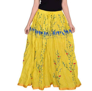 Yellow Cotton Printed Long Skirt - SVB Ventures 