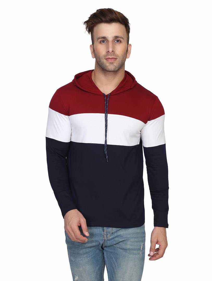 Men's Multicoloured Cotton Colourblocked Hooded Tees