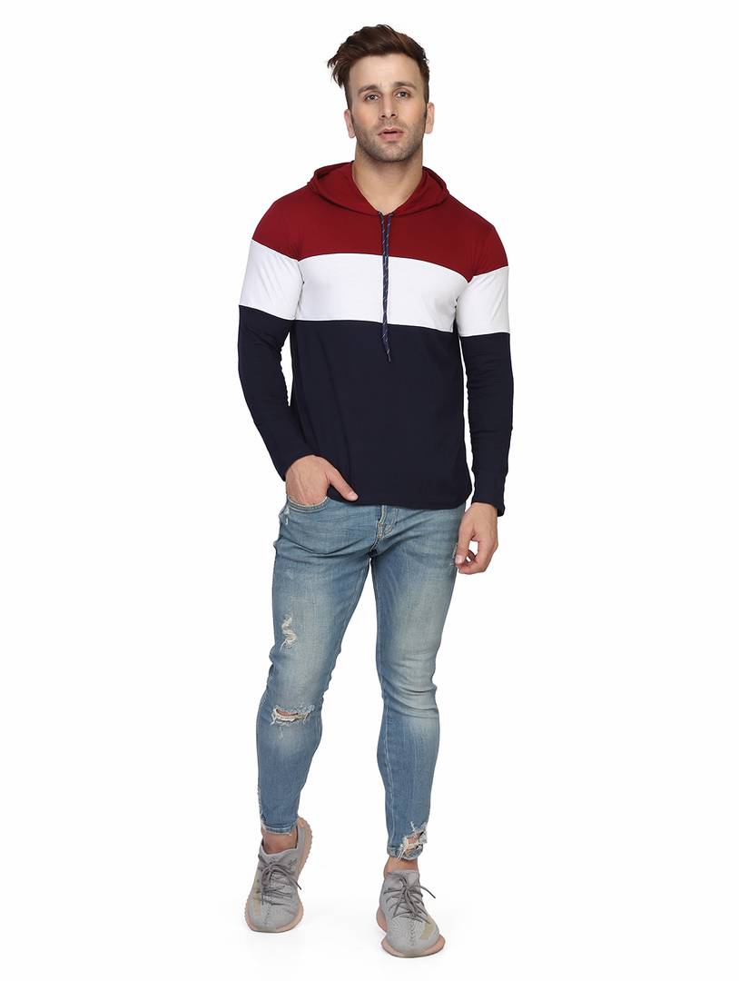 Men's Multicoloured Cotton Colourblocked Hooded Tees