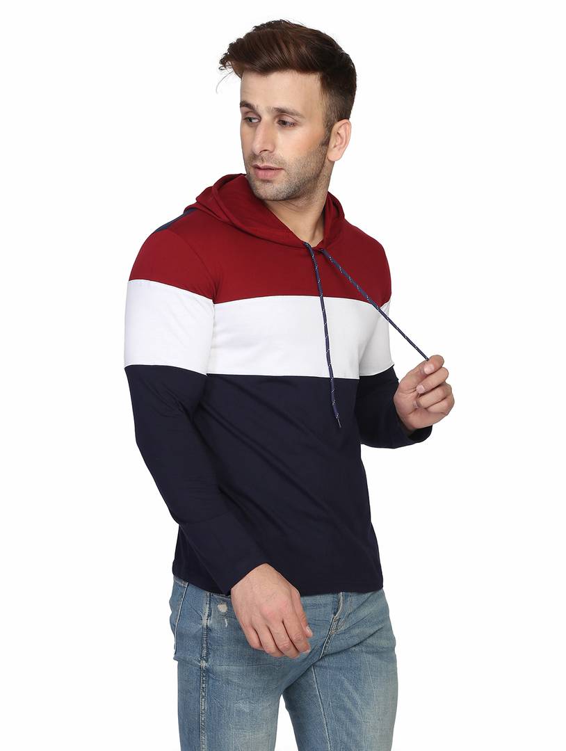 Men's Multicoloured Cotton Colourblocked Hooded Tees