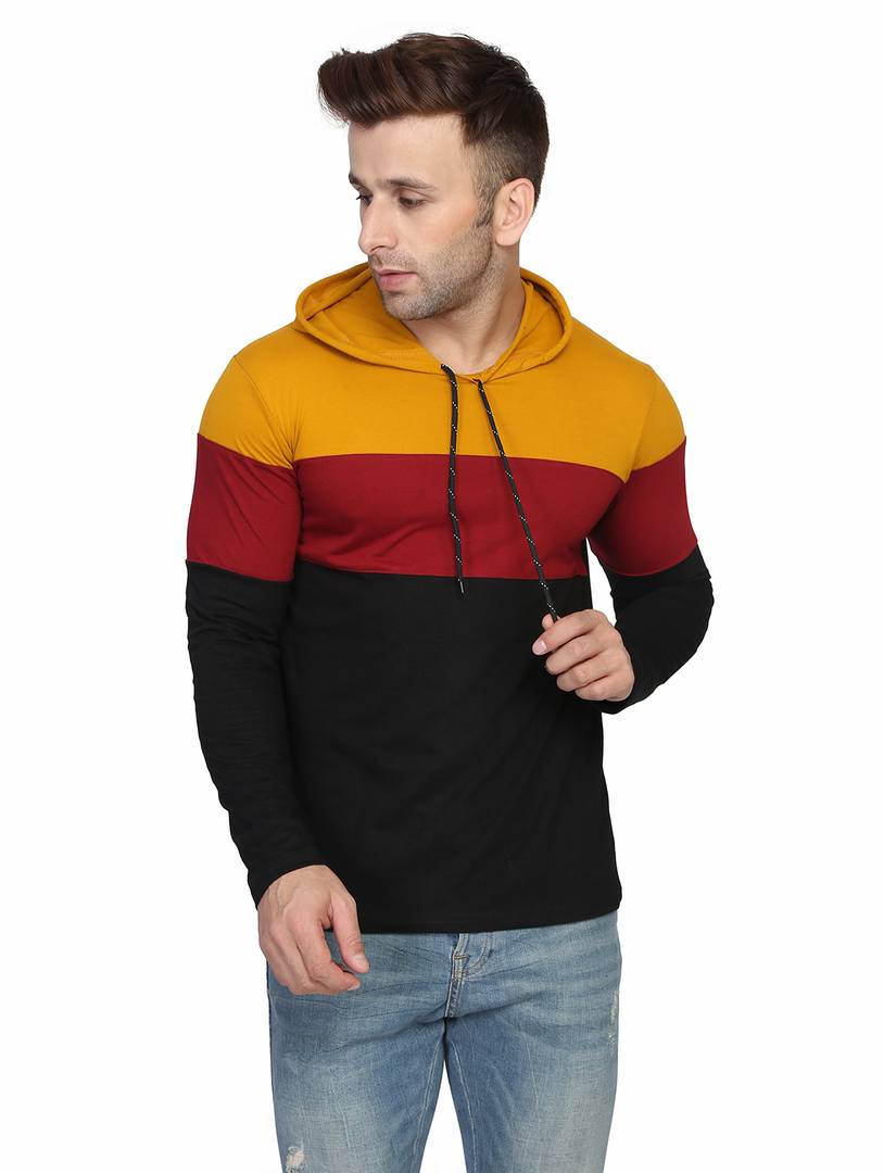 Men's Multicoloured Cotton Colourblocked Hooded Tees