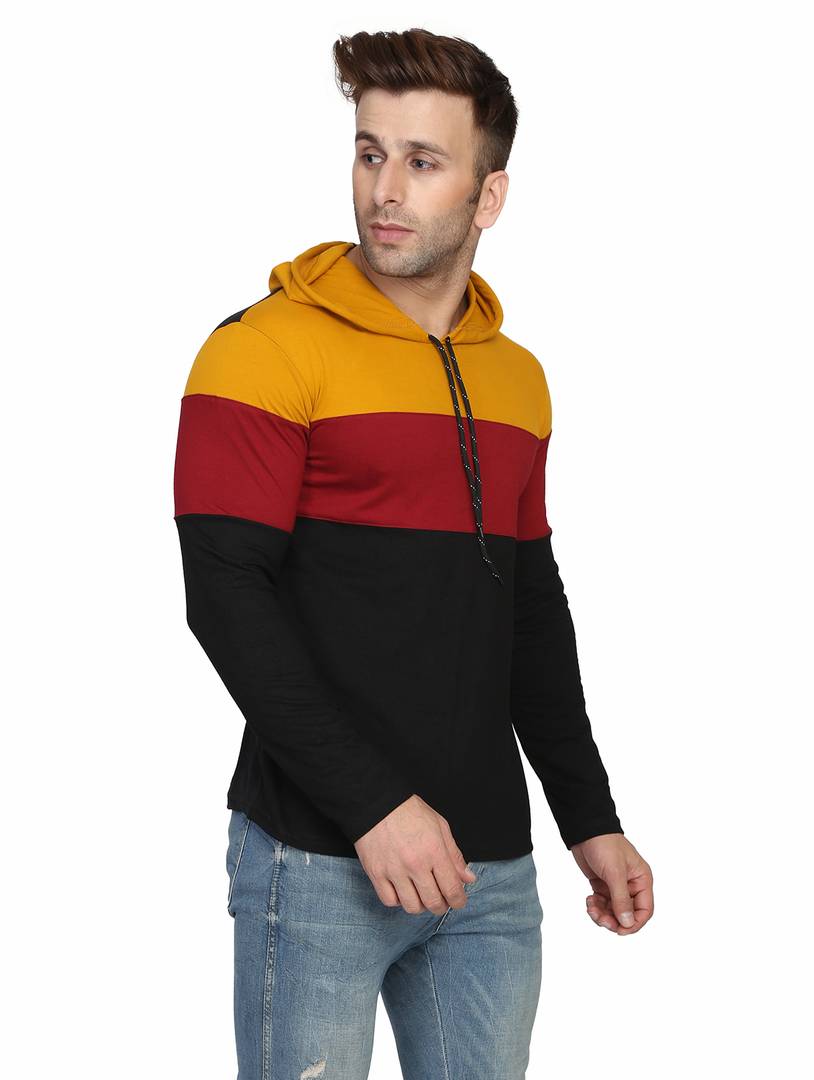 Men's Multicoloured Cotton Colourblocked Hooded Tees