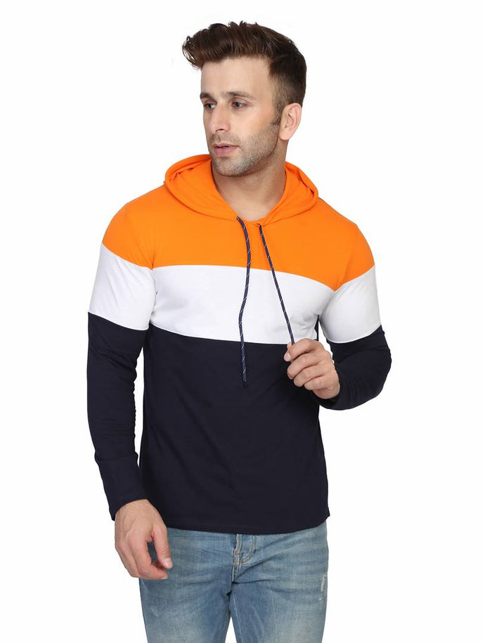 Men's Multicoloured Cotton Colourblocked Hooded Tees