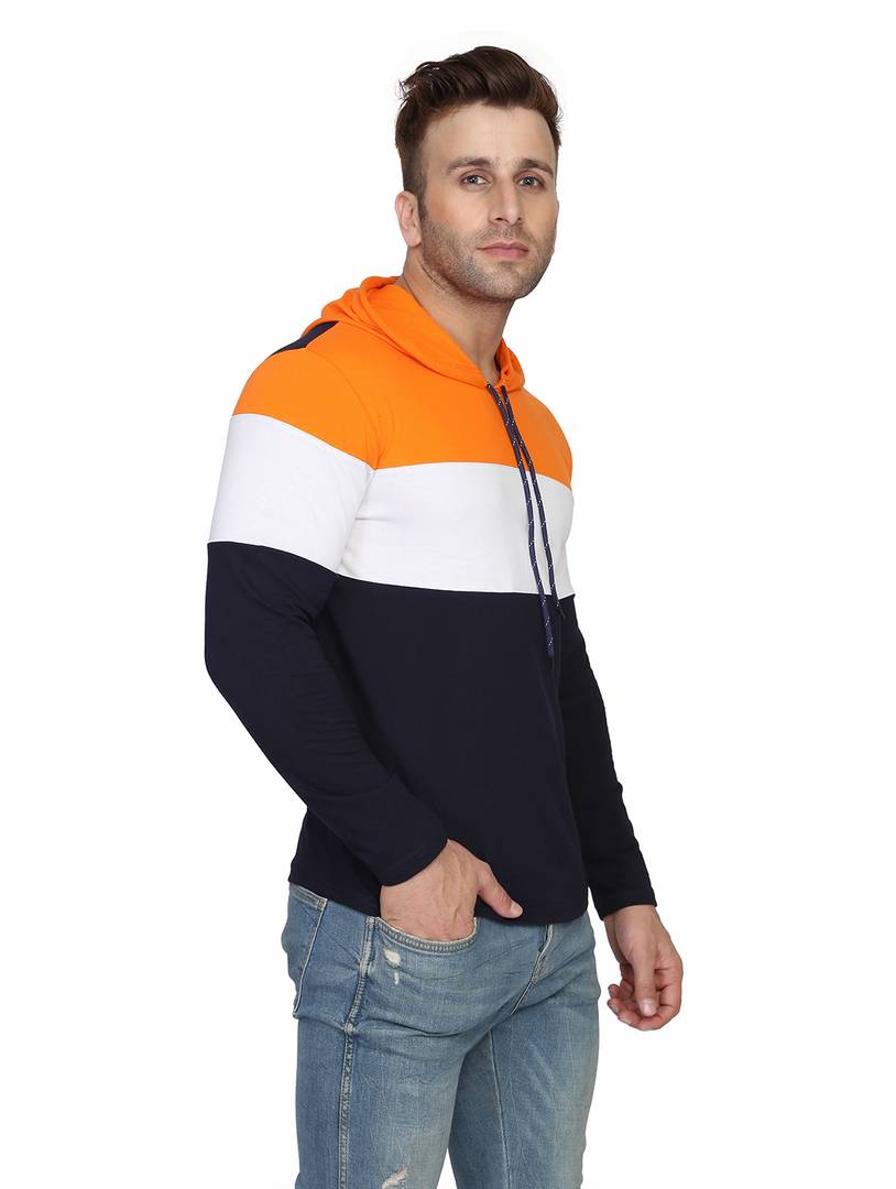 Men's Multicoloured Cotton Colourblocked Hooded Tees