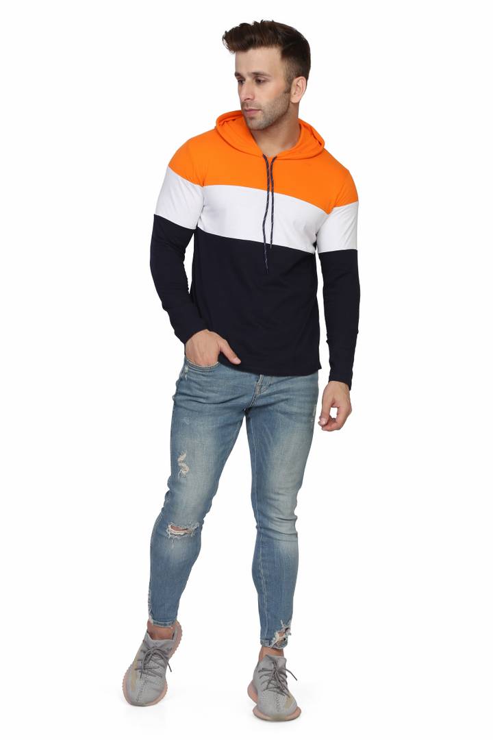 Men's Multicoloured Cotton Colourblocked Hooded Tees