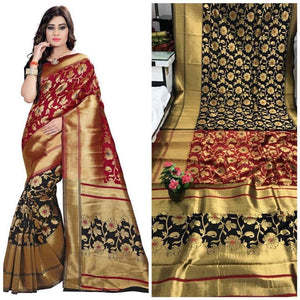 Multicoloured Woven Design Silk Blend Saree With Blouse Piece