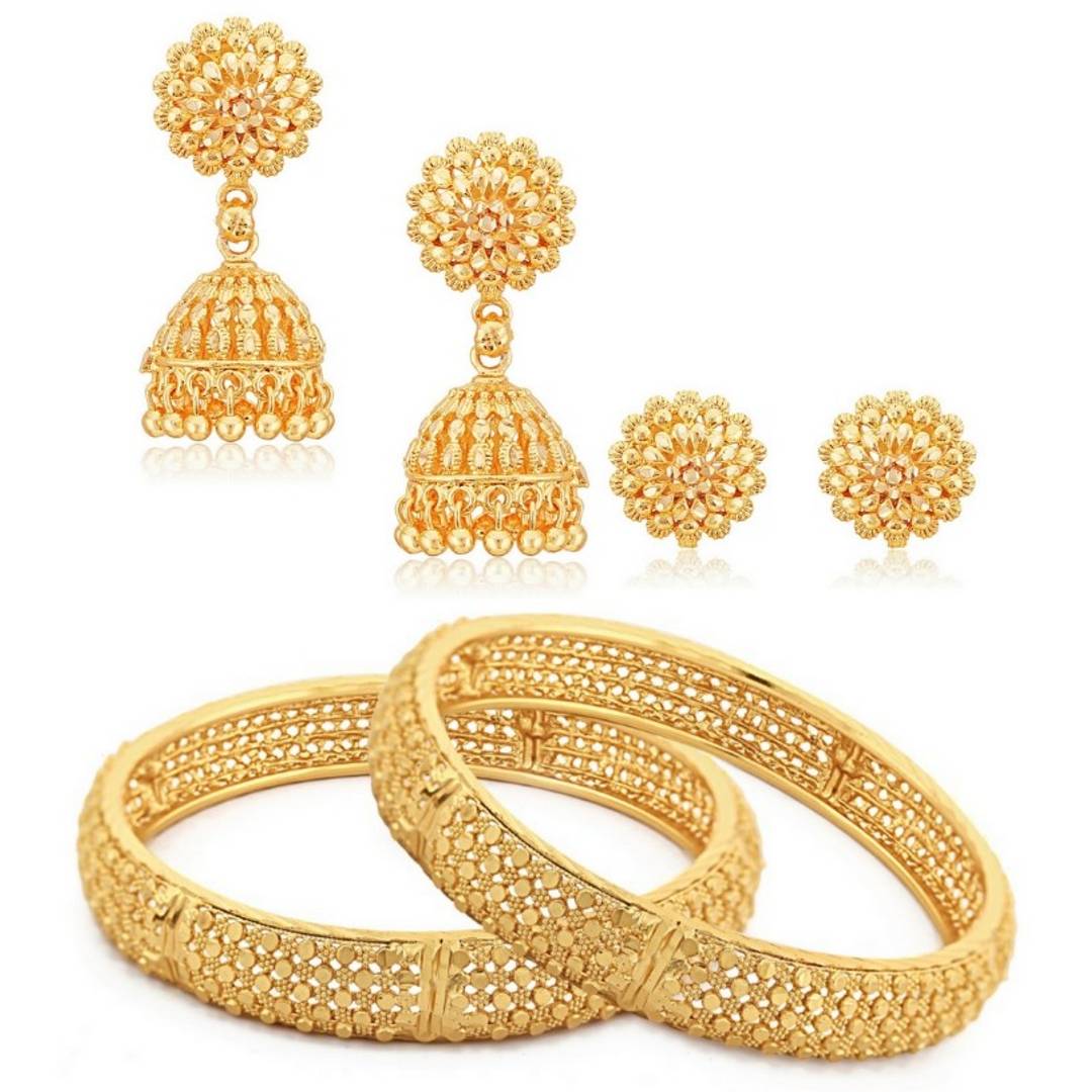 Traditional Wear Bangle & Jhumki Earring Set Alloy 1gm Gold Plated Combo set