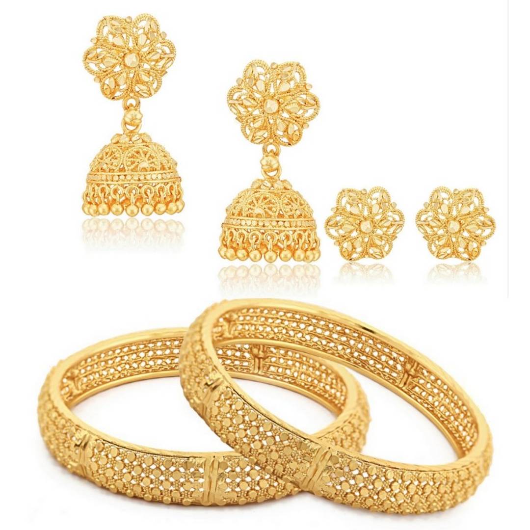 Traditional Wear Bangle & Jhumki Earring Set Alloy 1gm Gold Plated Combo set