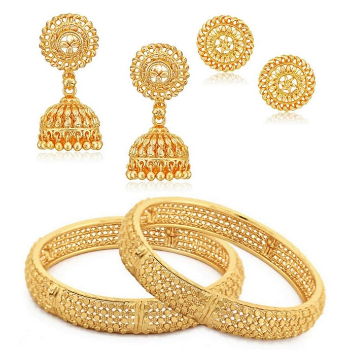 Traditional Wear Bangle & Jhumki Earring Set Alloy 1gm Gold Plated Combo set