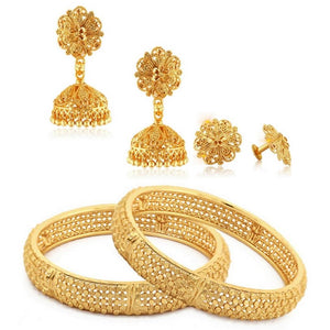 Traditional Wear Bangle & Jhumki Earring Set Alloy 1gm Gold Plated Combo set