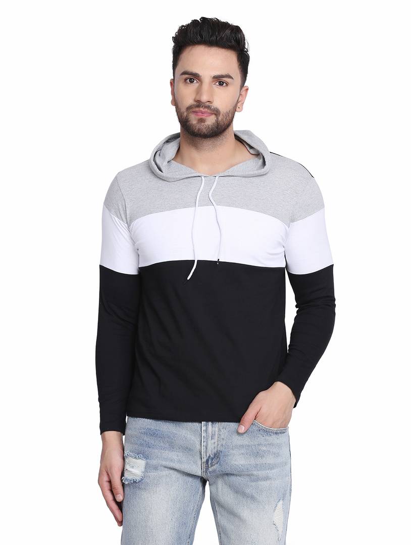 Men's Multicoloured Cotton Colourblocked Hooded Tees