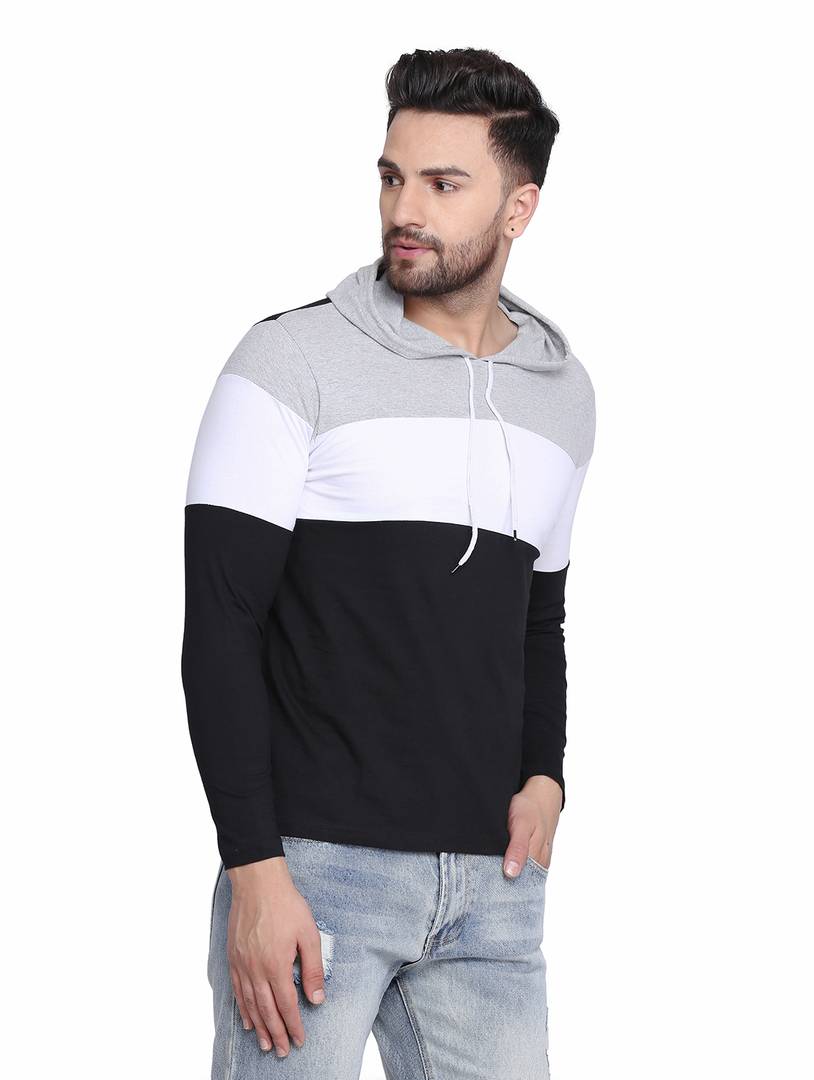 Men's Multicoloured Cotton Colourblocked Hooded Tees